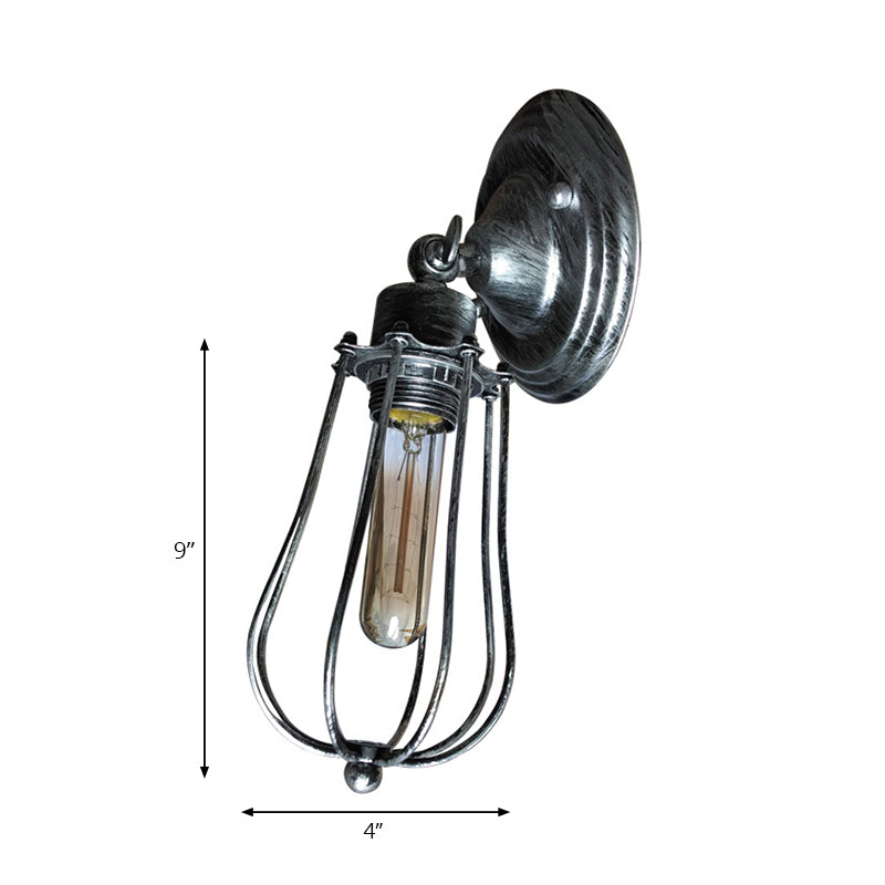 Industrial Aged Brass Wall Sconce With Wire Guard And Bulb Shade For Restaurants