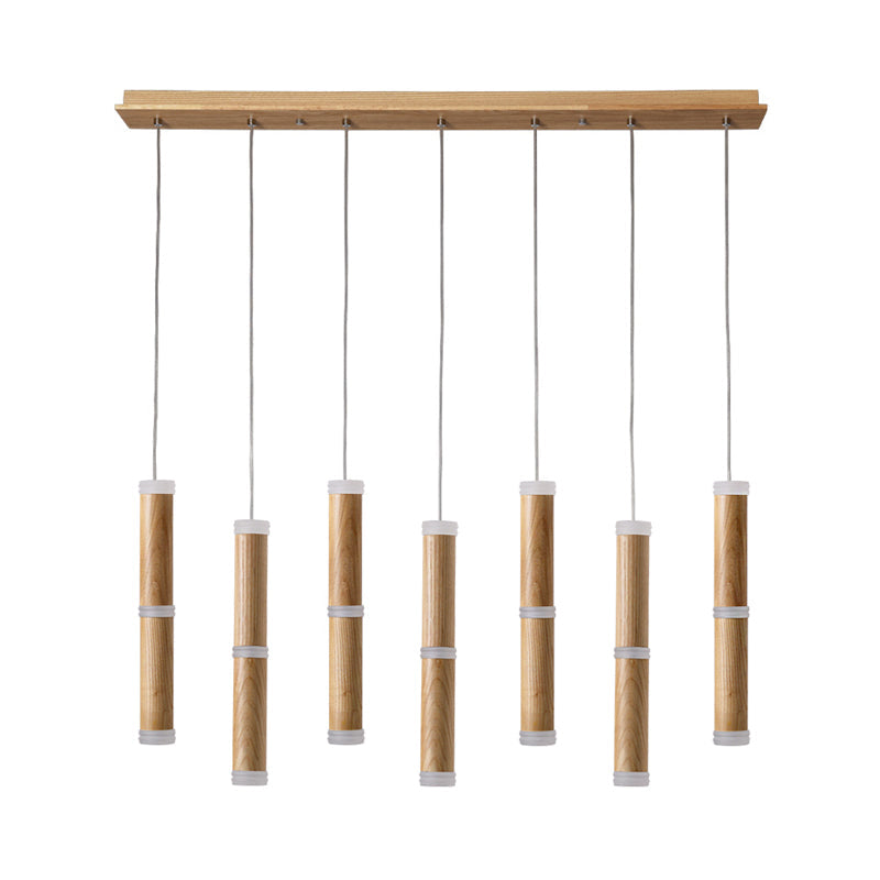 Contemporary Wooden Led Pendant Light With Micro Tube Design - 7/9-Head Cluster Ceiling Lamp For