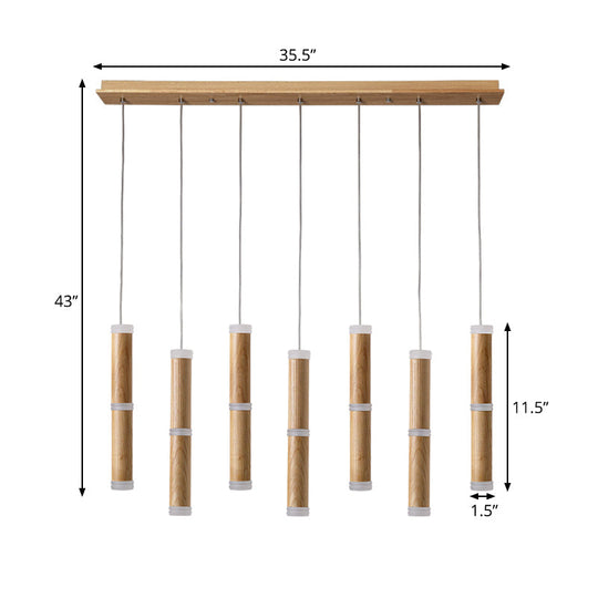 Contemporary Wooden Led Pendant Light With Micro Tube Design - 7/9-Head Cluster Ceiling Lamp For