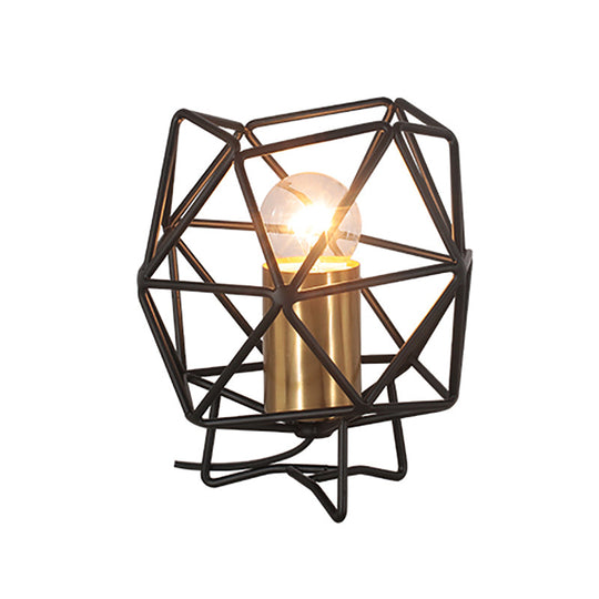 6/12.5 Wide Geometric Cage Metal Table Light - Retro Industrial Bedside Lamp In Black