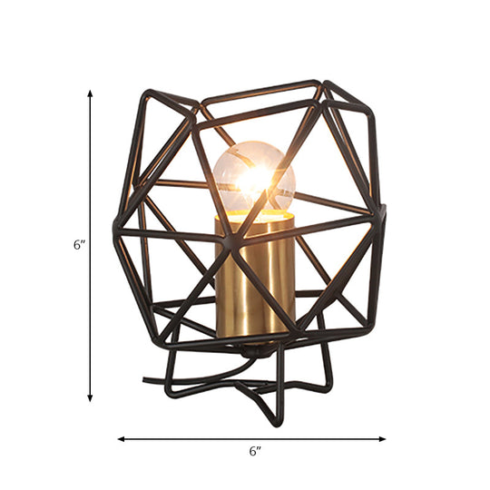 6/12.5 Wide Geometric Cage Metal Table Light - Retro Industrial Bedside Lamp In Black