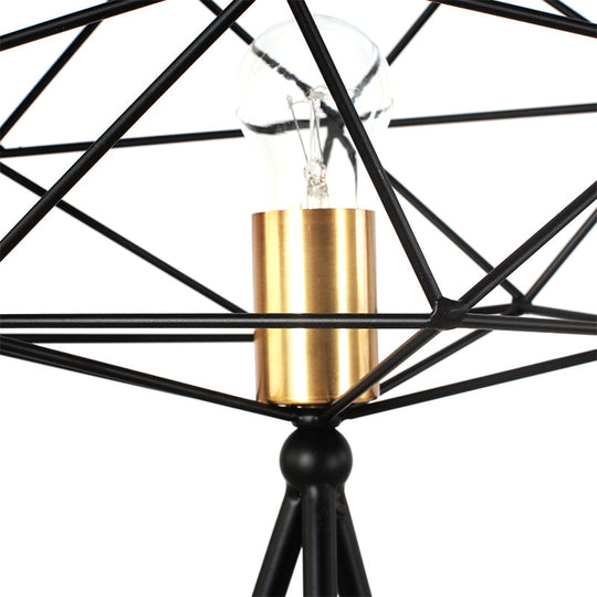 6/12.5 Wide Geometric Cage Metal Table Light - Retro Industrial Bedside Lamp In Black