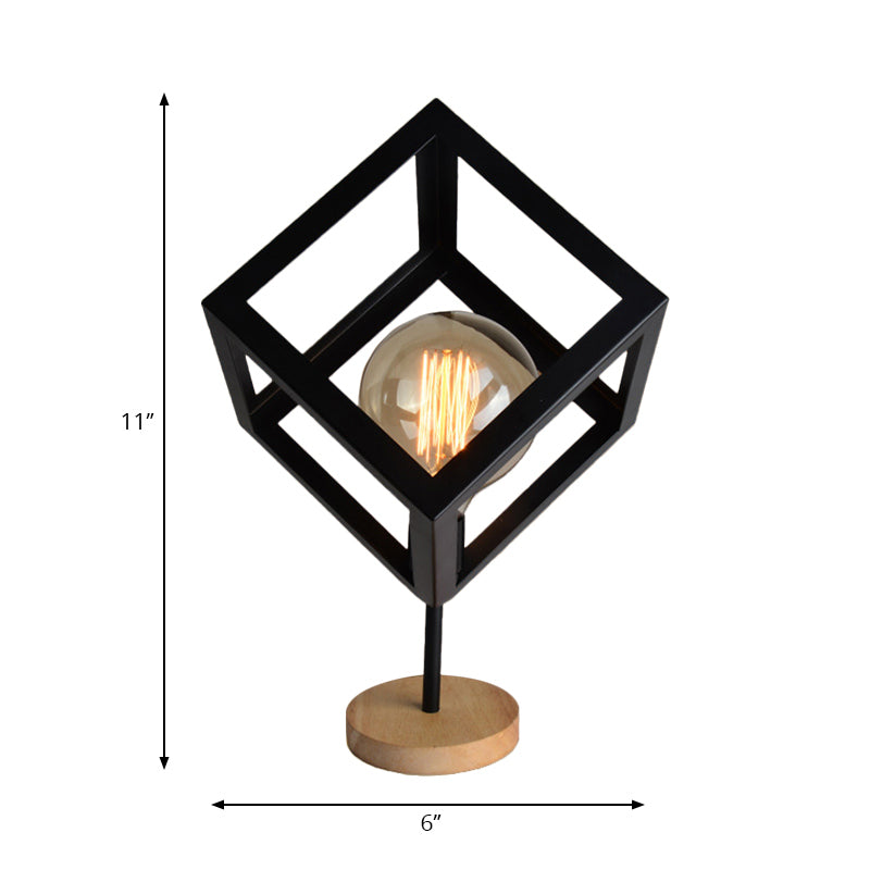 Industrial Style 1-Light Table Lamp With Squared Metallic Frame - Black/White Finish For Living Room