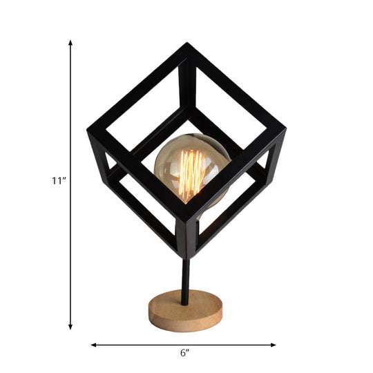 Industrial Style 1-Light Table Lamp With Squared Metallic Frame - Black/White Finish For Living Room