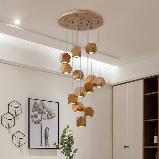 Sleek Wood Led Cluster Pendant Light - 10/13-Head Ceiling Fixture For Modern Living Room