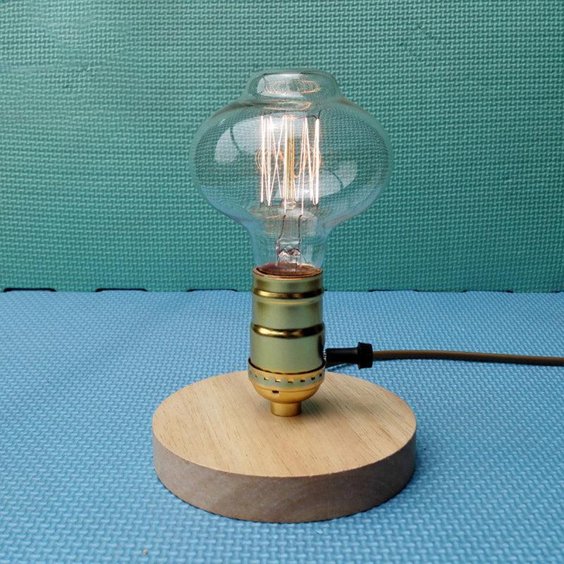 Lodge Mini Table Lamp With Round Metal Base - Light Wood Finish