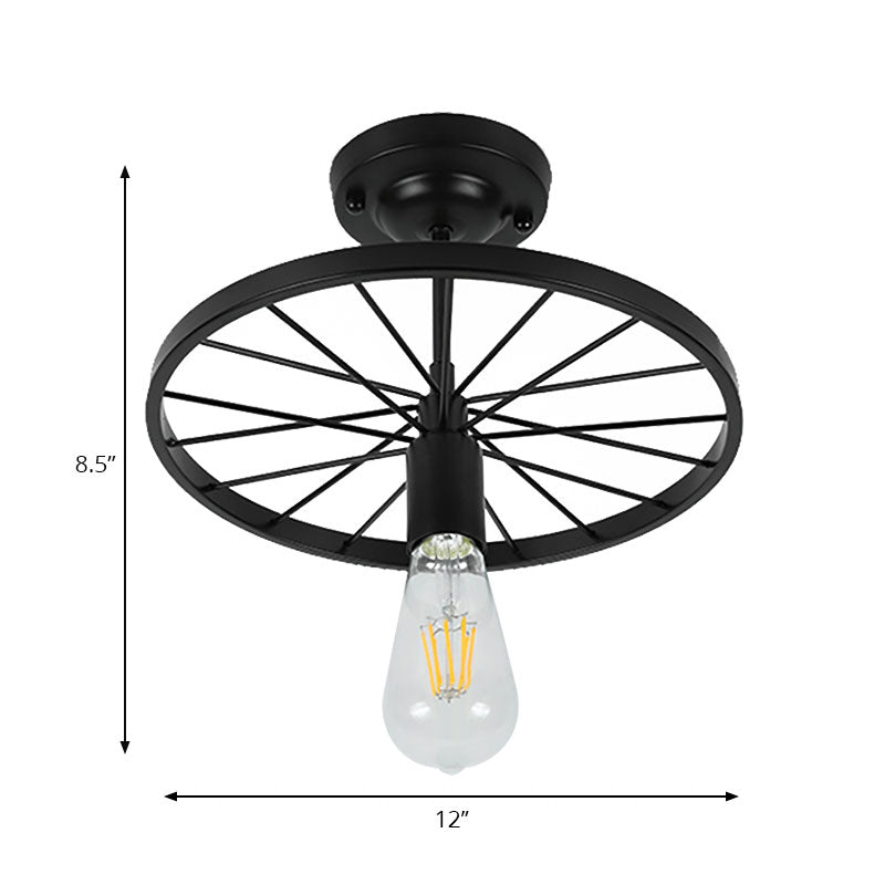 Industrial Style Metal Semi Flush Ceiling Light with Black Finish - Bare Bulb Restaurant Fixture