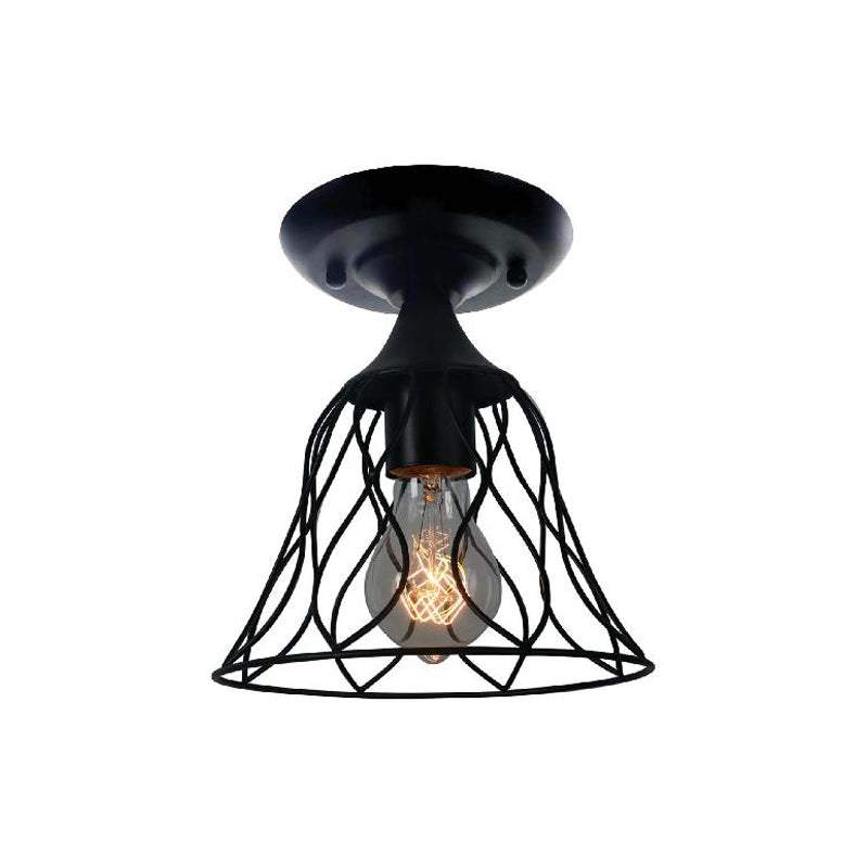 Semi Flush Pendant Light with Antique Bell Cage Shade – Metallic Finish, Ideal for Bedroom Ceiling Lighting