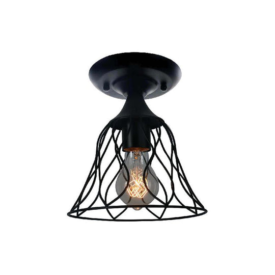 Semi Flush Pendant Light With Antique Bell Cage Shade Metallic Finish Ideal For Bedroom Ceiling