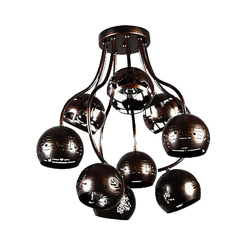 Farmhouse Style Iron Chandelier - Global Semi Flush Ceiling Light with Music Note and Leaf Design in Rust