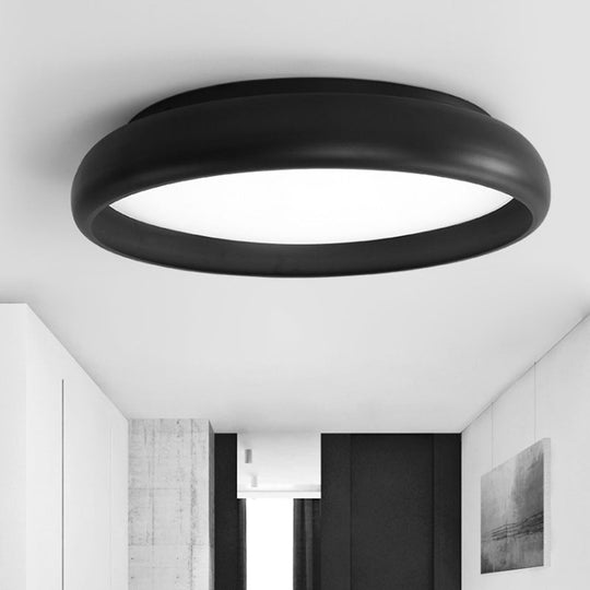 Nordic Metal Black/White Circular Flush Mount Ceiling Light - Warm/White LED Bedroom Fixture with Acrylic Diffuser