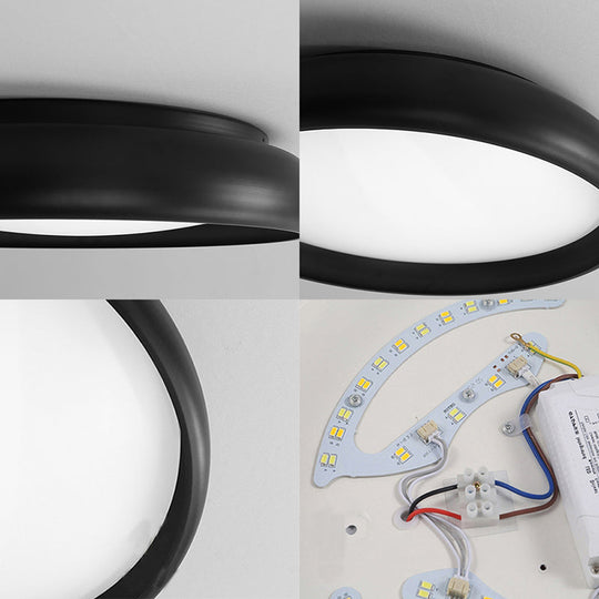 Nordic Metal Black/White Circular Flush Mount Ceiling Light - Warm/White LED Bedroom Fixture with Acrylic Diffuser