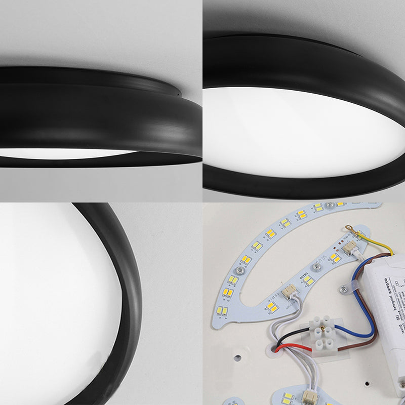 Nordic Metal Black/White Circular Flush Mount Ceiling Light - Warm/White Led Bedroom Fixture With