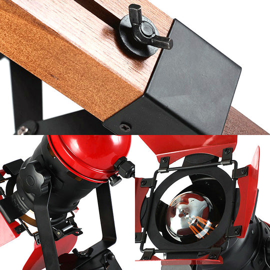 Industrial Style Red Metal And Wood Desk Lamp With Tripod Base - Ideal For Restaurants