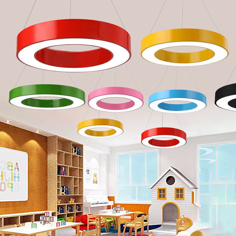 Modern O-Shaped Acrylic Pendant Light For Kids Bedrooms - Adjustable 31.5 Cord