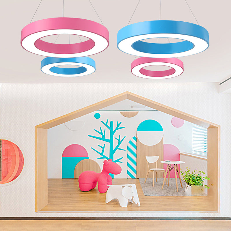 Modern O-Shaped Acrylic Pendant Light For Kids Bedrooms - Adjustable 31.5 Cord