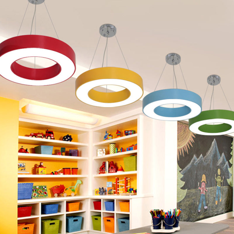 Modern O-Shaped Acrylic Pendant Light For Kids Bedrooms - Adjustable 31.5 Cord