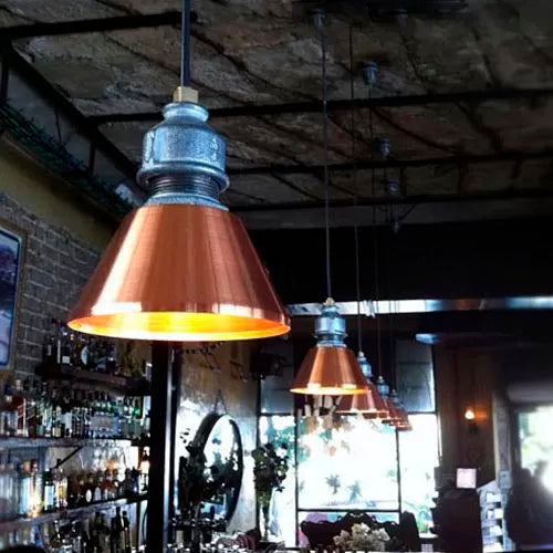 Vintage Iron Pendant Ceiling Light - Rust/Gold Tone, Industrial Style, 1 Head, 5.5"/8" Width, Restaurant Hanging Fixture