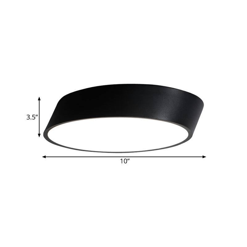 Modernist Led Bedroom Flush Mount Light In White/Black Inclined Elliptical Design 10/16/19.5 Wide