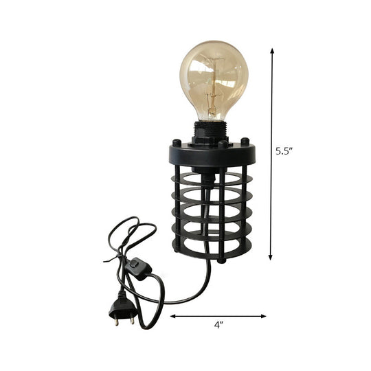 Industrial Stylish Cylinder/Barrel Metal Table Lamp In Black For Coffee Shop Decor