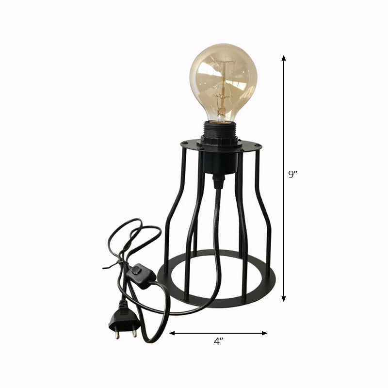 Industrial Stylish Cylinder/Barrel Metal Table Lamp In Black For Coffee Shop Decor