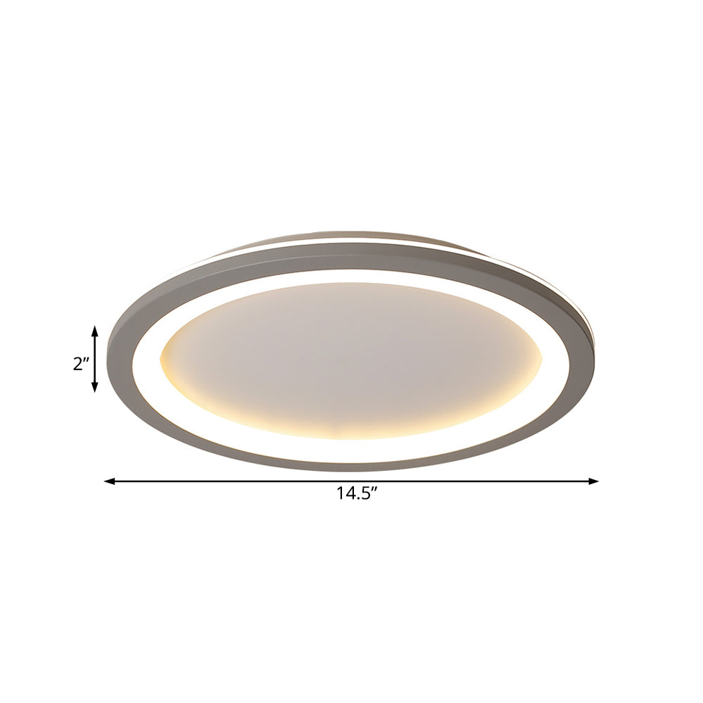 Minimalist Metal Led Grey Flush Mount Light With Acrylic Diffuser In White/Warm 10/14.5/19 Wide