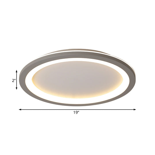 Minimalist Metal Led Grey Flush Mount Light With Acrylic Diffuser In White/Warm 10/14.5/19 Wide