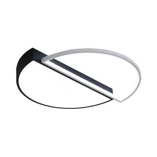 Modern Metal Led Semicircle Flush Lamp: Black/White Ceiling Mounted Fixture With Acrylic Diffuser In