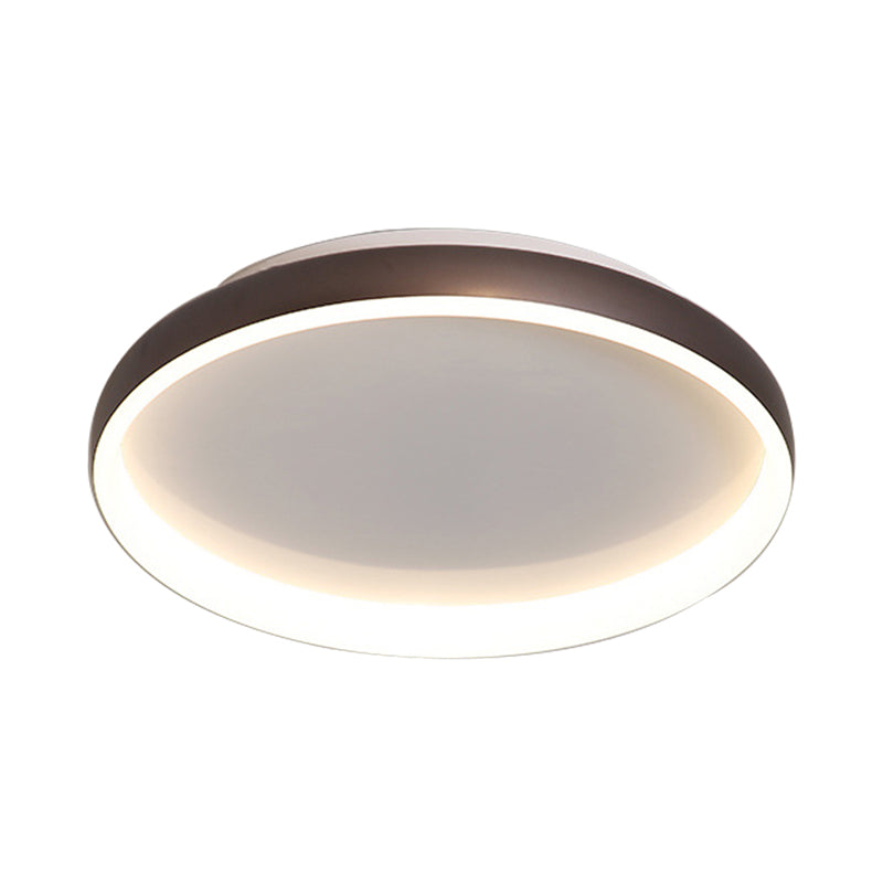 Round Flush Mount Ceiling Light - Black/White/Brown with Simplicity LED Metal Design & White/Warm Light