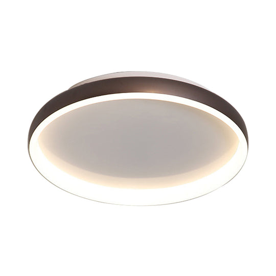 Round Flush Mount Ceiling Light - Black/White/Brown with Simplicity LED Metal Design & White/Warm Light