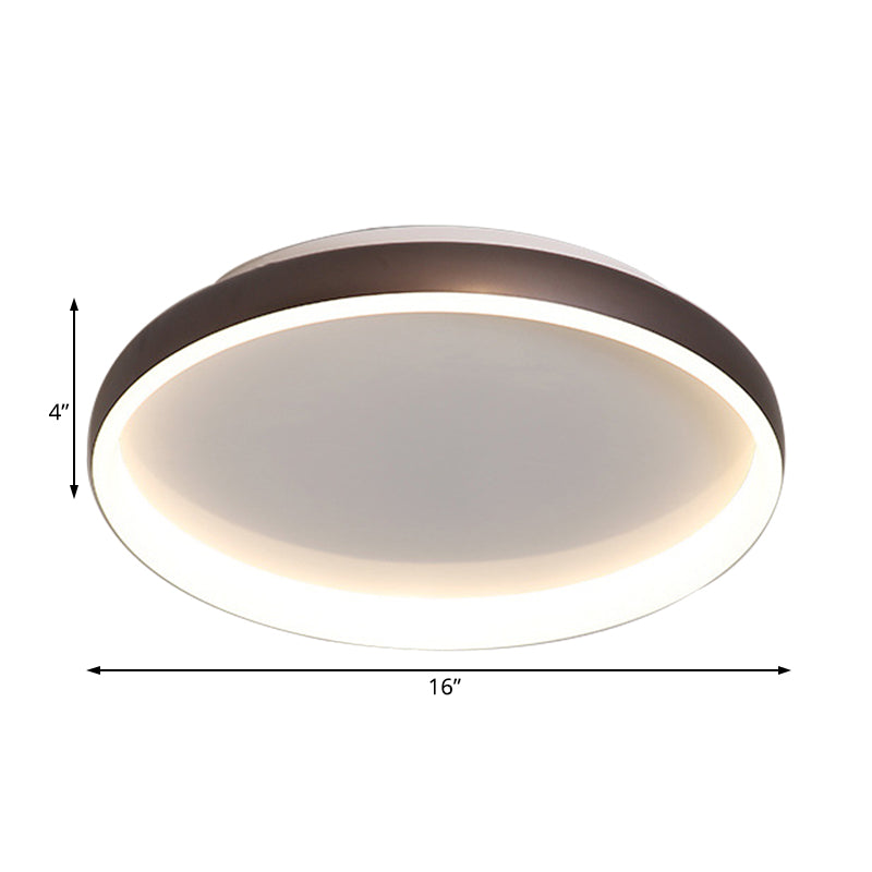 Round Flush Mount Ceiling Light - Black/White/Brown with Simplicity LED Metal Design & White/Warm Light