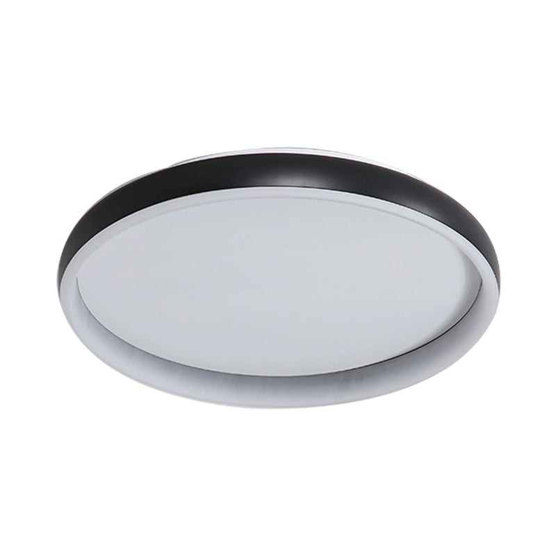 Round Flush Mount Ceiling Light - Black/White/Brown with Simplicity LED Metal Design & White/Warm Light