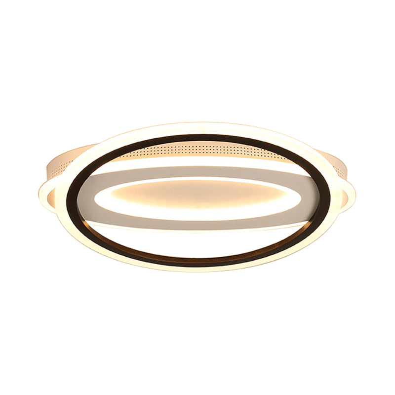 Contemporary LED White Ceiling Lamp - Elliptical Metal Flush Light, White/Warm Light, 16.5"/19.5"/23.5" Wide