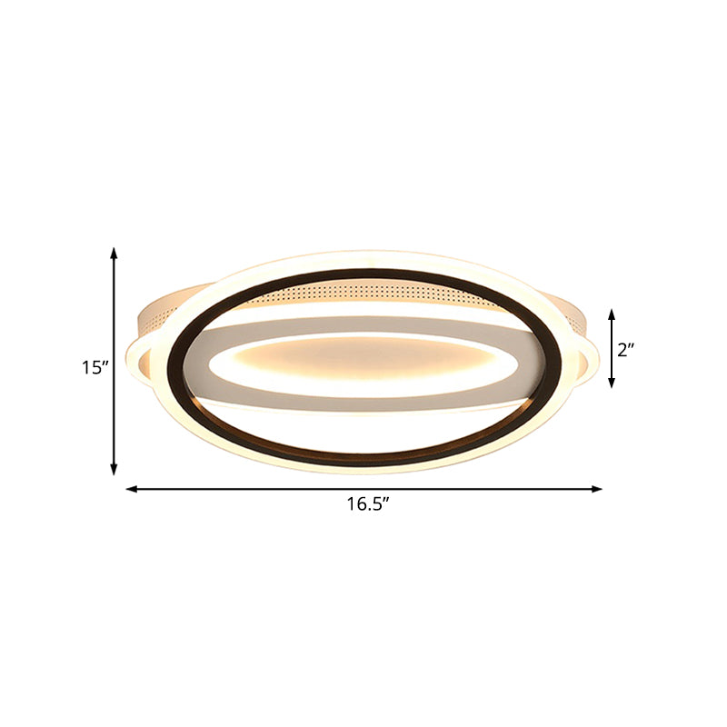 Contemporary LED White Ceiling Lamp - Elliptical Metal Flush Light, White/Warm Light, 16.5"/19.5"/23.5" Wide