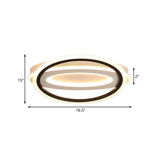 Contemporary LED White Ceiling Lamp - Elliptical Metal Flush Light, White/Warm Light, 16.5"/19.5"/23.5" Wide