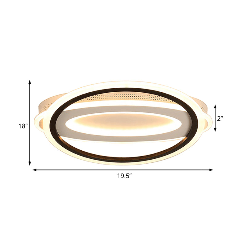 Contemporary LED White Ceiling Lamp - Elliptical Metal Flush Light, White/Warm Light, 16.5"/19.5"/23.5" Wide