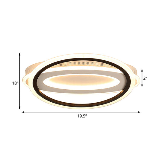 Contemporary Led White Ceiling Lamp - Elliptical Metal Flush Light White/Warm 16.5/19.5/23.5 Wide