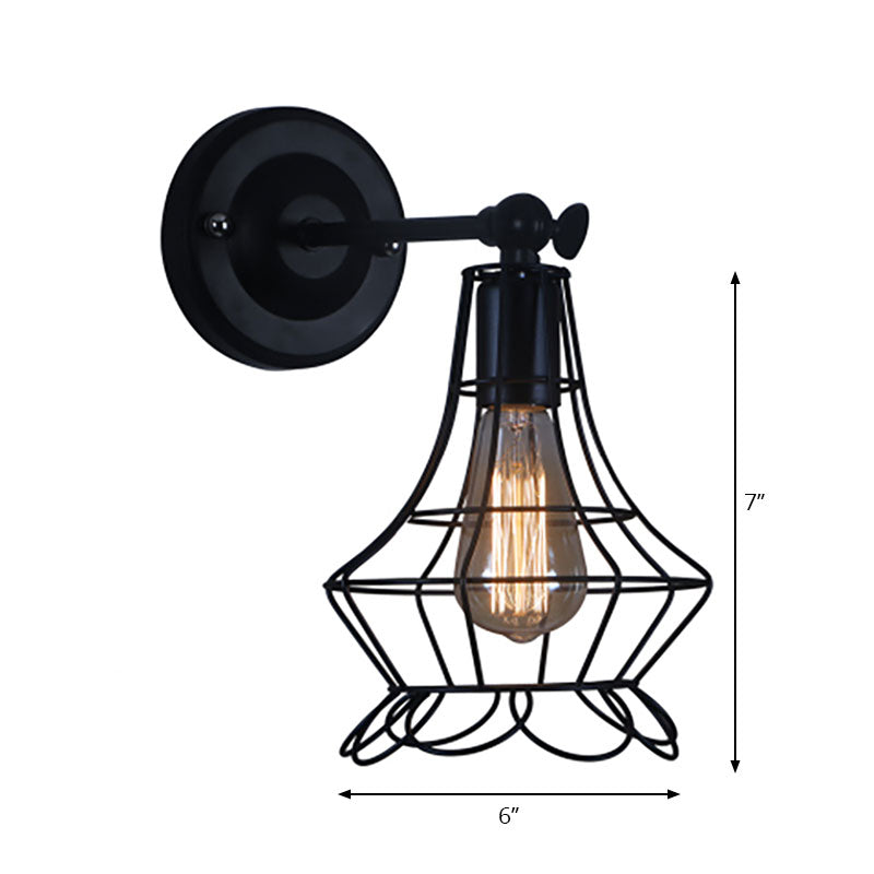 Flared Cage Wall Sconce - Industrial Style Metal 1 Head Rotatable Mount Light