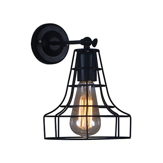 Flared Cage Wall Sconce - Industrial Style Metal 1 Head Rotatable Mount Light