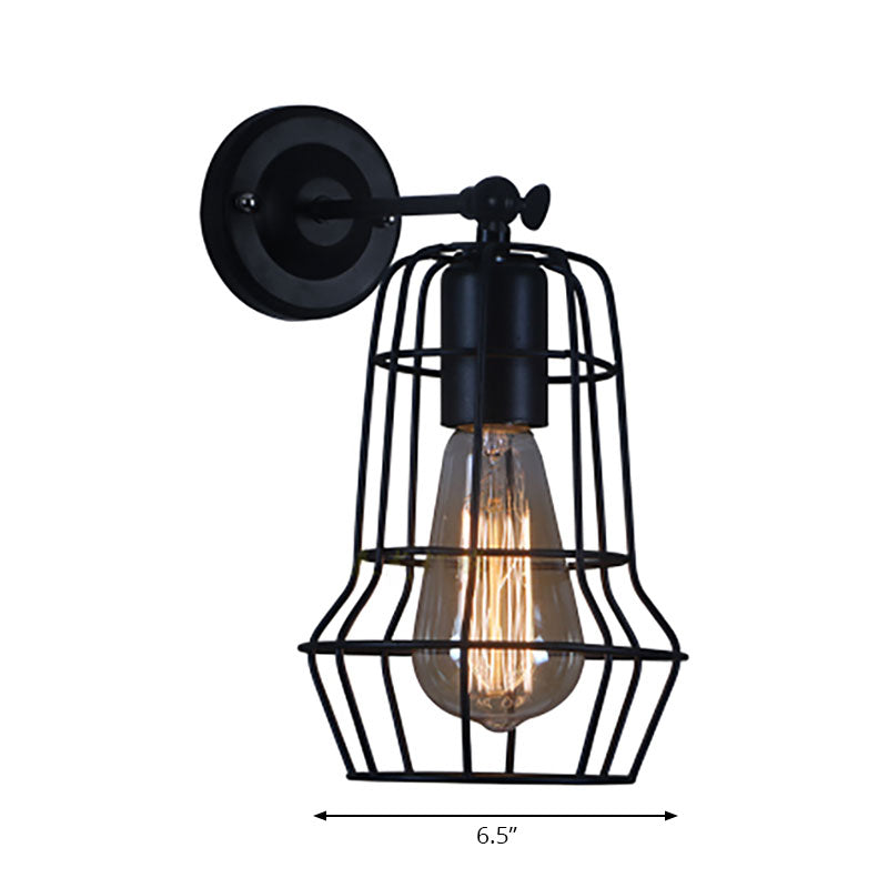 Flared Cage Wall Sconce - Industrial Style Metal 1 Head Rotatable Mount Light