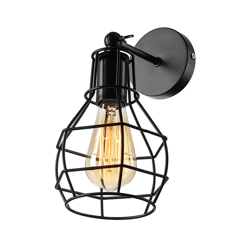 Flared Cage Wall Sconce - Industrial Style Metal 1 Head Rotatable Mount Light