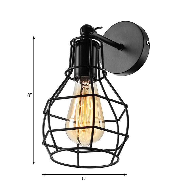 Flared Cage Wall Sconce - Industrial Style Metal 1 Head Rotatable Mount Light