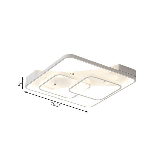 Sleek Metal Led Square Flush Mount Ceiling Light Fixture With White/Warm 16.5/19.5/23.5 Wide