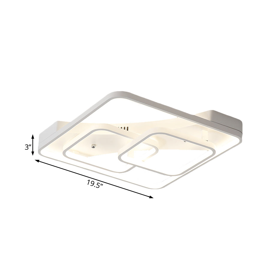 Sleek Metal Led Square Flush Mount Ceiling Light Fixture With White/Warm 16.5/19.5/23.5 Wide