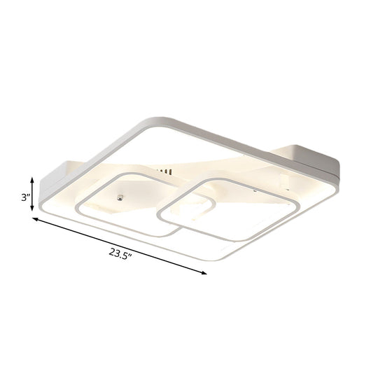 Sleek Metal Led Square Flush Mount Ceiling Light Fixture With White/Warm 16.5/19.5/23.5 Wide