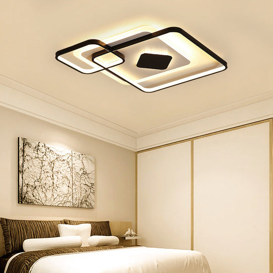 Geometric Metal LED Ceiling Light - Black Flush Mount in White/Warm Light, 16.5"/19.5"/23.5" Wide