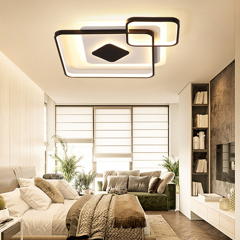 Geometric Metal LED Ceiling Light - Black Flush Mount in White/Warm Light, 16.5"/19.5"/23.5" Wide