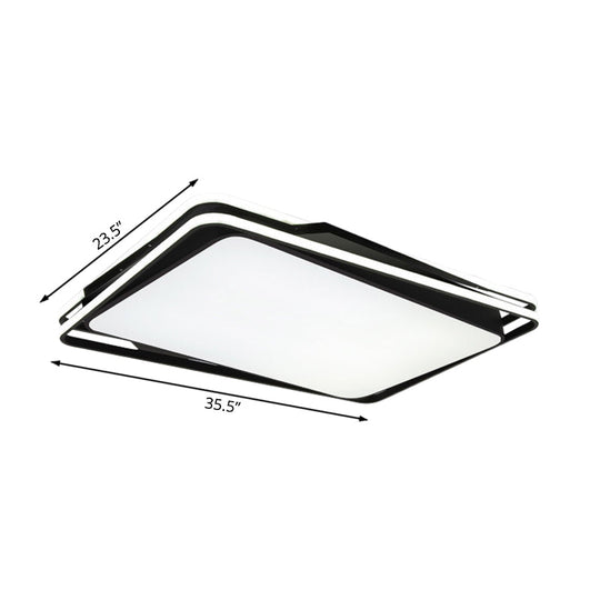 Plafonnier encastré géométrique noir - Éclairage LED minimaliste en métal à lumière blanche/chaude, 23,5"/35,5" de large