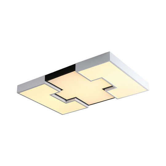 Modern Led Rectangular Metal And Acrylic Flush Ceiling Light In White With Recess Design