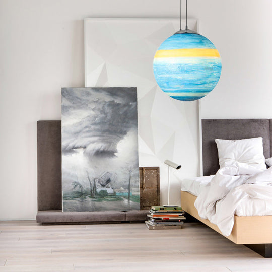 Adjustable Modern Globe Pendant Light With Chrome Ball Shade For Bedroom Ceiling Fixture Blue-Yellow